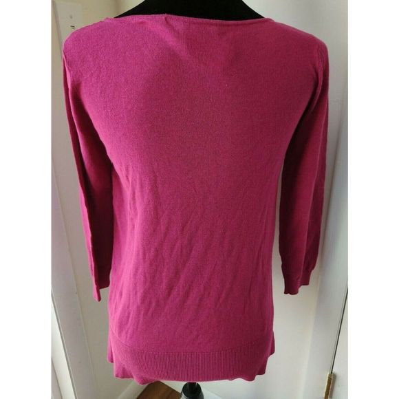 Ann Taylor Loft Sweater Top Cotton Silk Size XS 3/4 Sleeve Crochet Neck - Picture 2 of 8